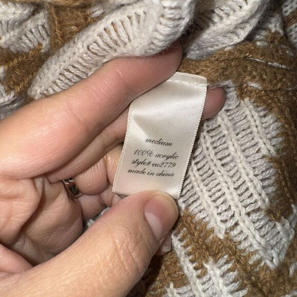 Woman’s Aztec Print Knit Sweater Short Sleeve Poncho Shawl Brown Pink White Sz M - Picture 6 of 9